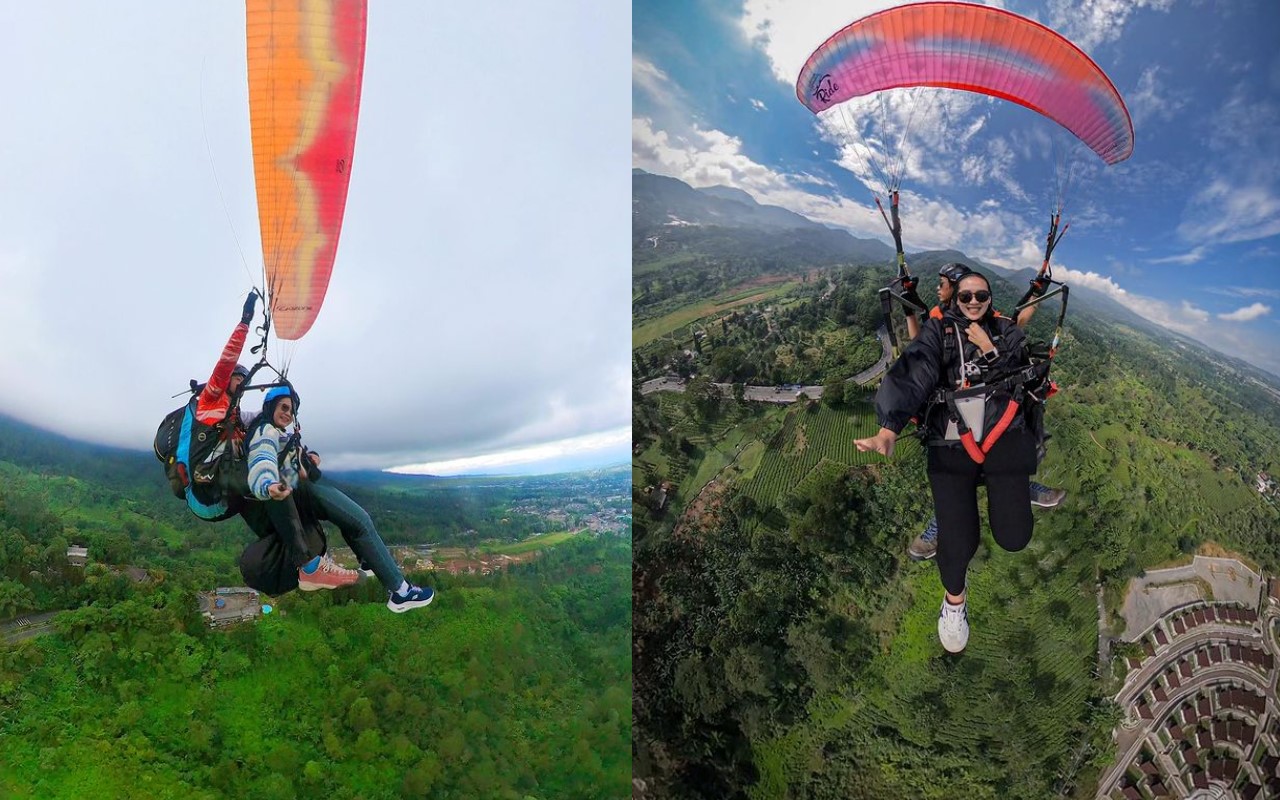 Suasana Terbang di wisata Paralayang Puncak