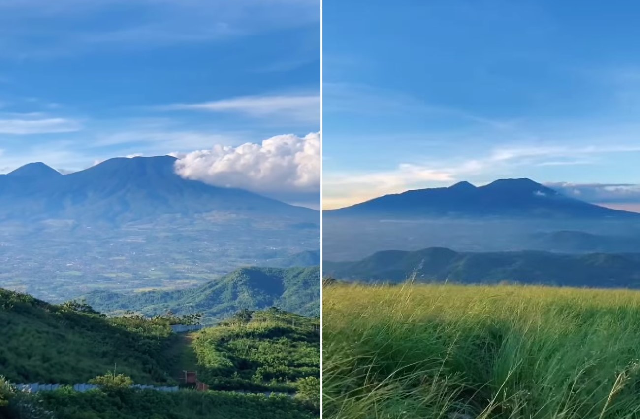 Suasana sore di Puncak Peuyeum Sukabumi dengan latar Gunung Gede Pangrango