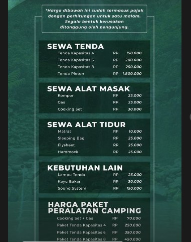 Harga Sewa alat camping di New Ciputri Bogor | Foto: Instagram/newciputribogor